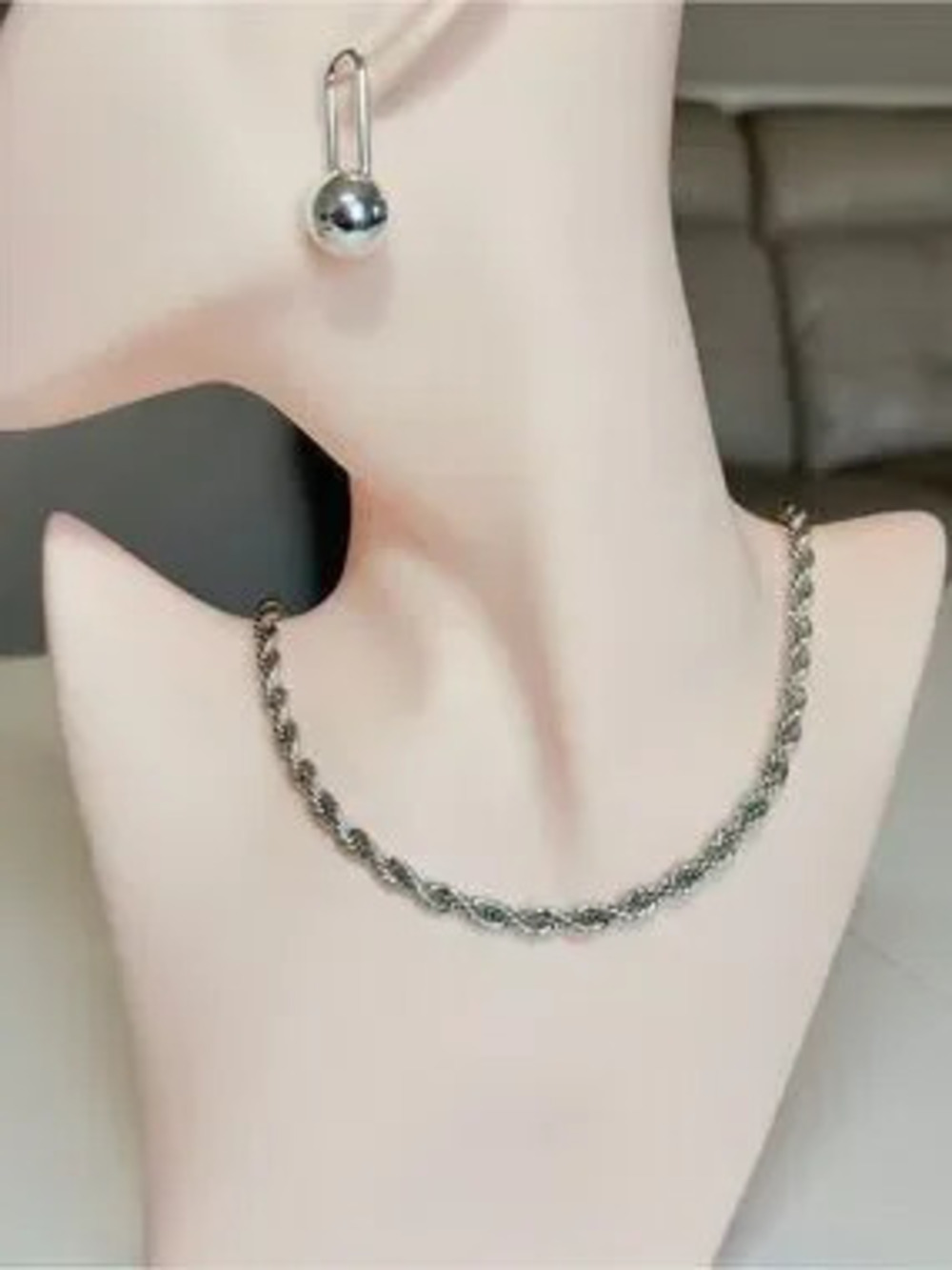 Silver Twisted Rope Necklace - Picture 2 of 9
